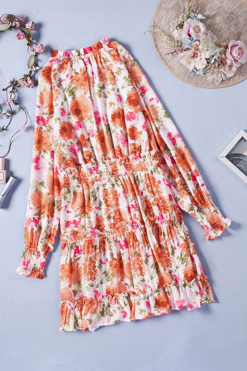 V Neck Long Sleeve Tie Waist Mini Dress